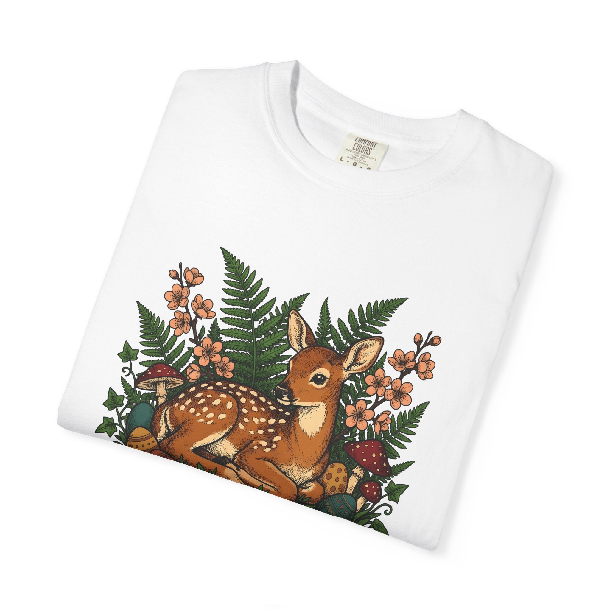 Doe Shirt Easter Trees Gift Women Leaf Tee Deer T-Shirt Easter Fan Foliage Tshirt Forest Graphic Sketch Decorated Eggs Tshirt