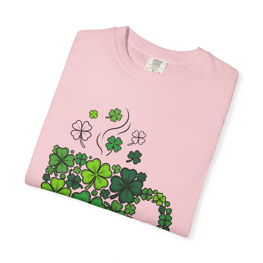 Clover Cup Shirt St. Patrick's Day Tea Gift Women Sketch Tee Mug T-Shirt Shamrock Fan Drawing Design Line Art Foliage Tshirt