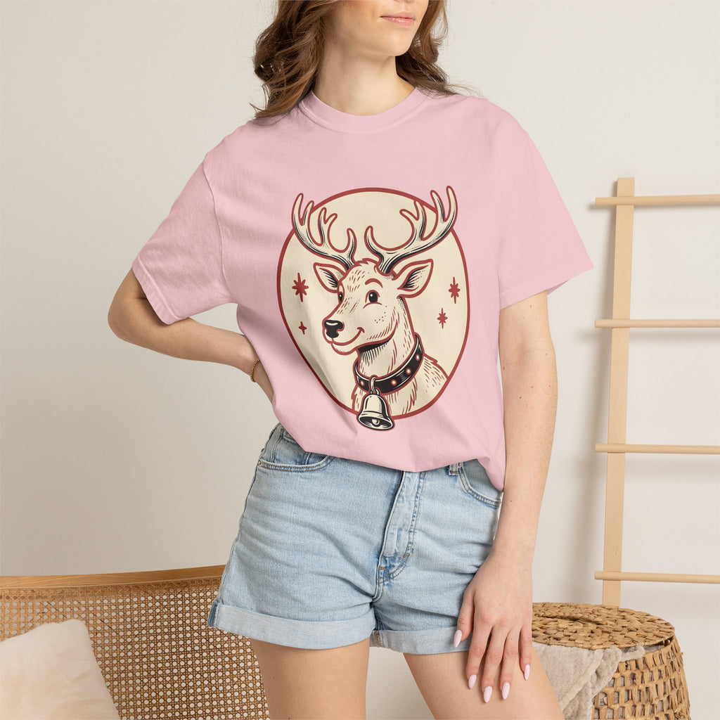 Reindeer Illustration Shirt Christmas Wildlife Gift Women Retro Tee Caribou T-Shirt Xmas Fan Vintage Tshirt Animal Graphic Sketch Jingle