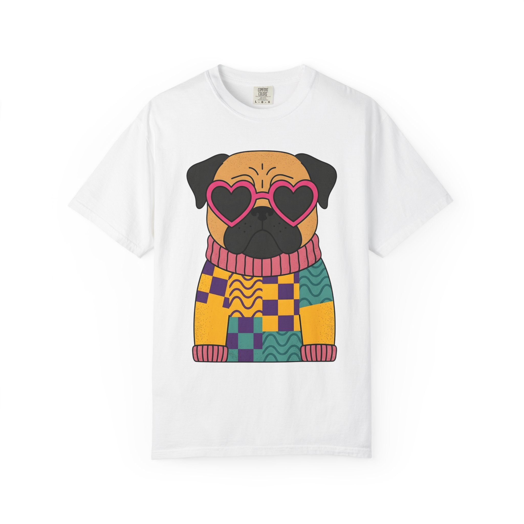 Pug Pet Shirt Dog Outfit Gift Women Doodle Tee Pug T-Shirt Dog Fan Drawing Graphic Sketch Heart Eyewear Tshirt