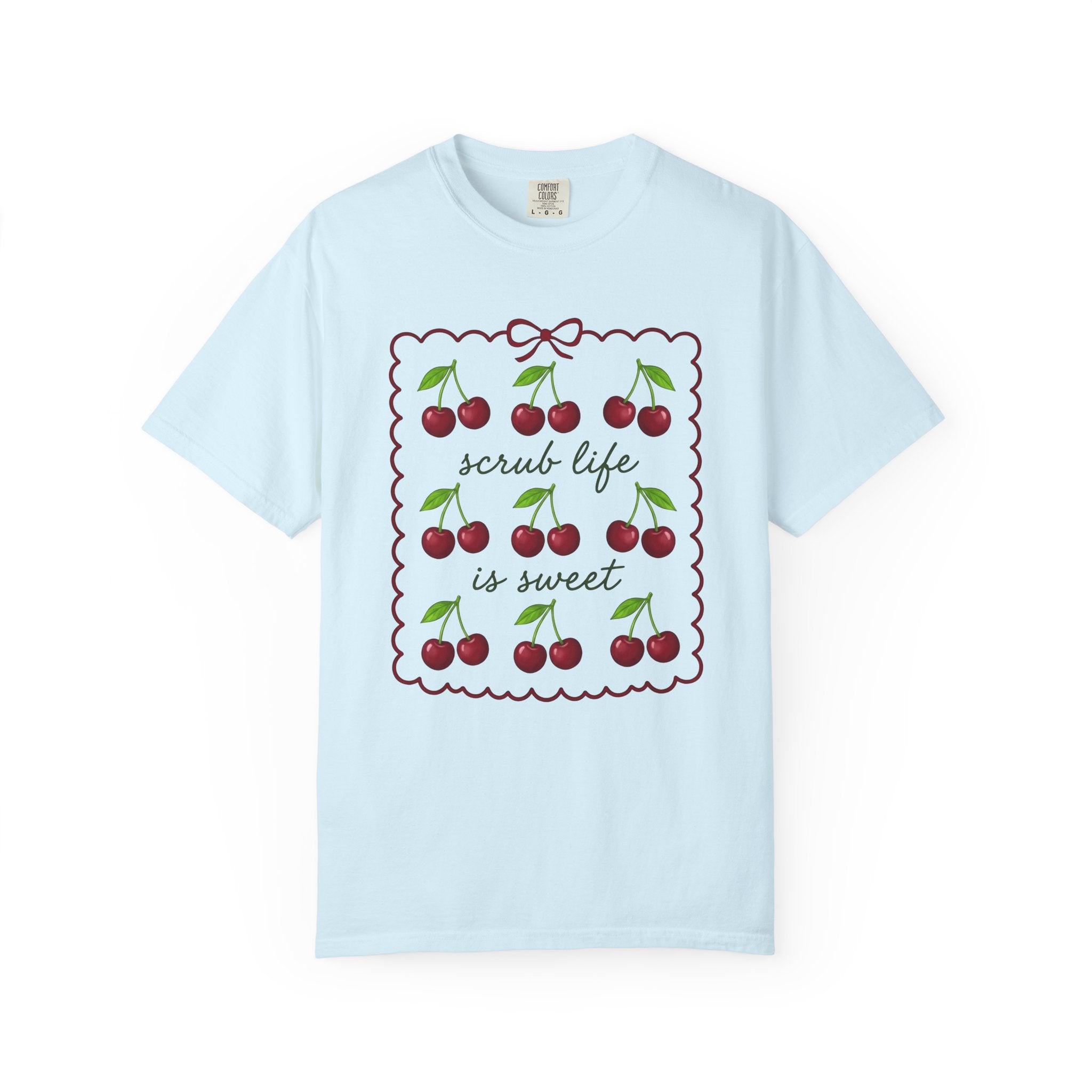 Cherry Graphic Shirt Nurses Food Gift Women Cute Tee Fruit T-Shirt Nurse Enthusiast Kawaii Tshirt Cuisine Graphic Hand Drawn Bow Tshirt