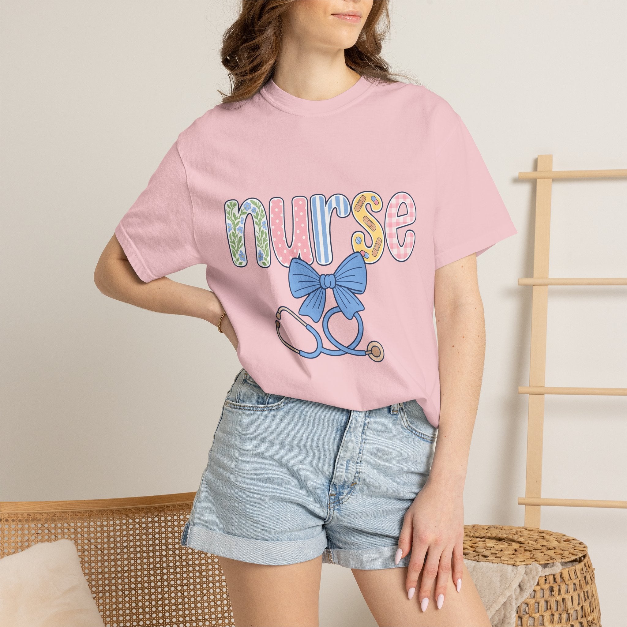 Nurse Stethoscope Bow Shirt Nurse Hospital Gift Women Adorable Tee Stethoscope T-Shirt Nursing Enthusiast Cute Tshirt Medical Graphic Doodle