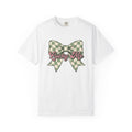 Tartan Bow Shirt St Patrick's Day Event Gift Women Line Art Tee Ribbon T-Shirt St Patricks Fan Drawing Design Illustrative Light Tones