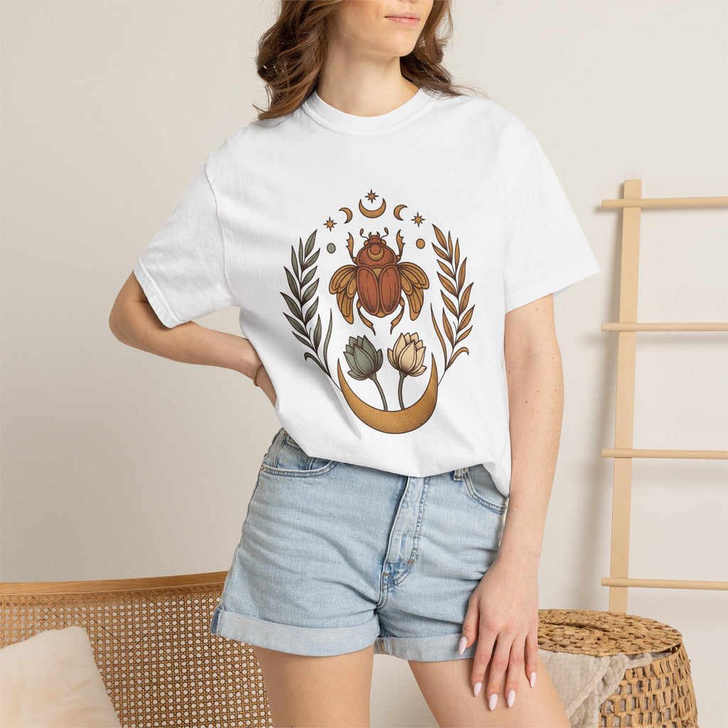 Scarab Beetle Shirt Boho Chic Spiritual Gift Women Boho Tee Beetle T-Shirt Bohemian Fan Hippie Tshirt Mystical Graphic Vintage Crescent Moon