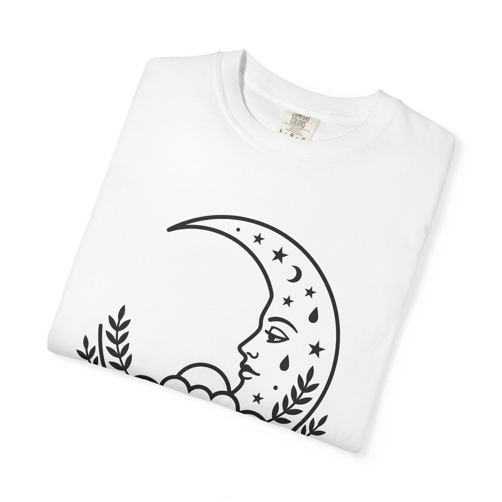 Lunar Face Shirt Boho Chic Space Gift Women Doodle Tee Moon T-Shirt Bohemian Fan Hand Drawn Tshirt Galaxy Graphic Modern Twinkling Stars