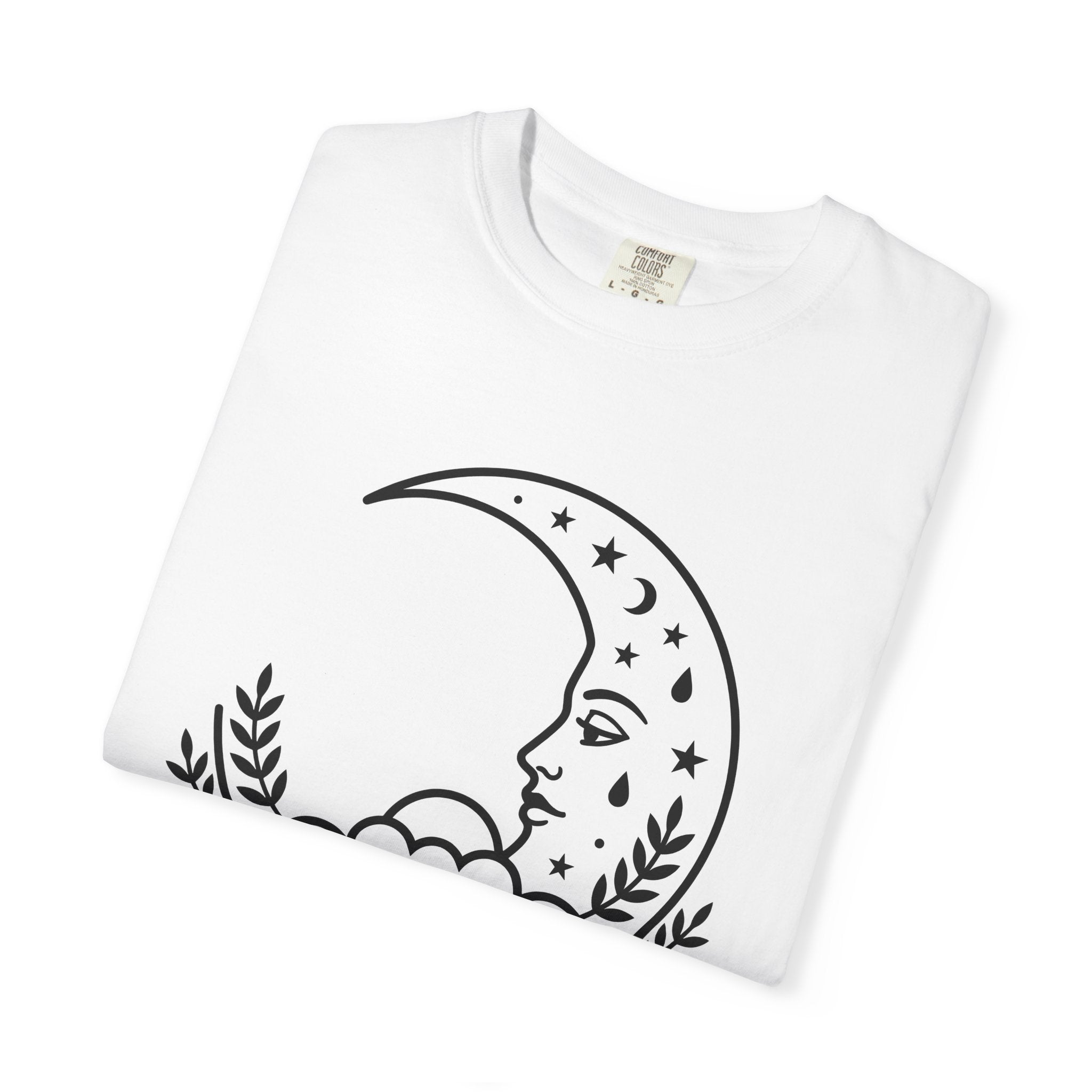 Lunar Face Shirt Boho Chic Space Gift Women Doodle Tee Moon T-Shirt Bohemian Fan Hand Drawn Tshirt Galaxy Graphic Modern Twinkling Stars