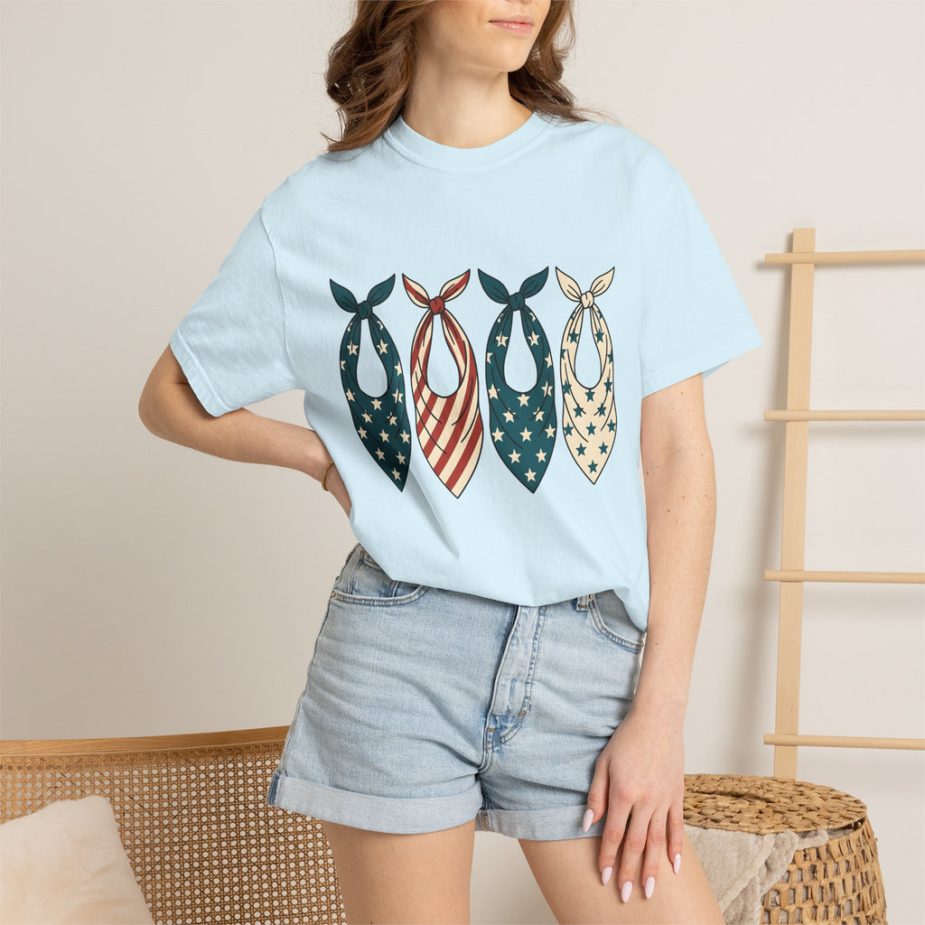 Patriotic Bandana Shirt 4th Of July Patriotic Gift Women Vintage Tee Bandana T-Shirt Independence Day Enthusiast Distressed Tshirt American