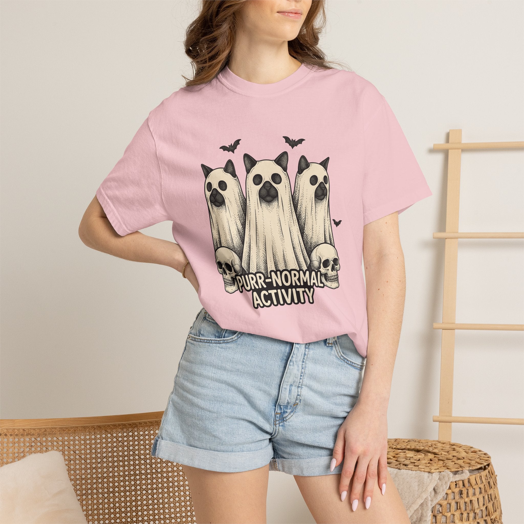 Phantom Cats Shirt Halloween Pet Gift Women Classic Tee Ghost Cats T-Shirt Halloween Fan Spooky Tshirt Animal Graphic Doodle Bones Tshirt