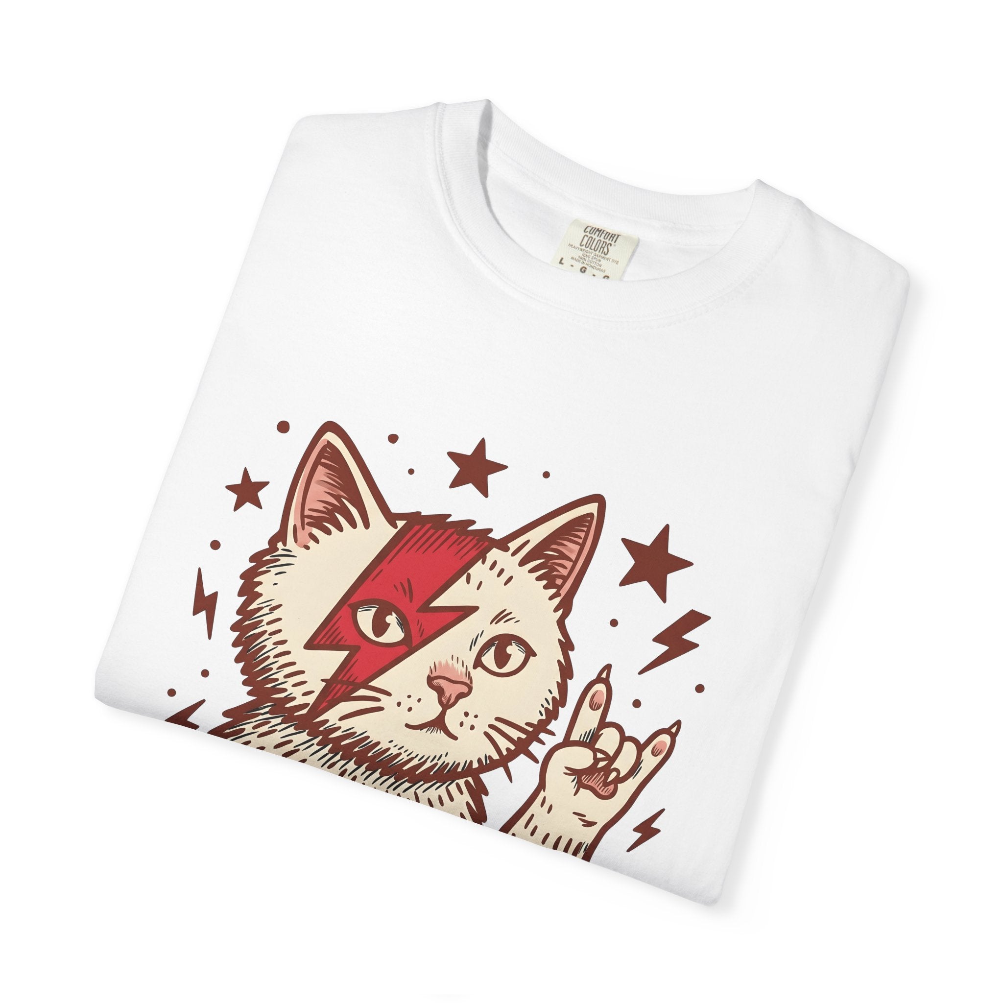 Rock Cat Shirt Cat Music Gift Women Bold Graphic Tee Kitty T-Shirt Feline Fan Graphic Design Musician Graphic Retro Stars Tshirt