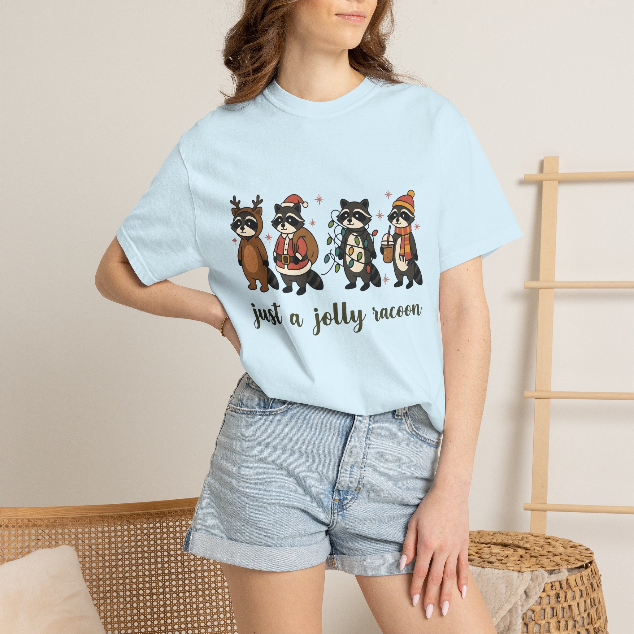 Raccoon Troop Shirt Christmas Pets Gift Women Lovable Tee Raccoon T-Shirt Xmas Fan Cute Tshirt Animal Graphic Design Graphic Twinkle Lights