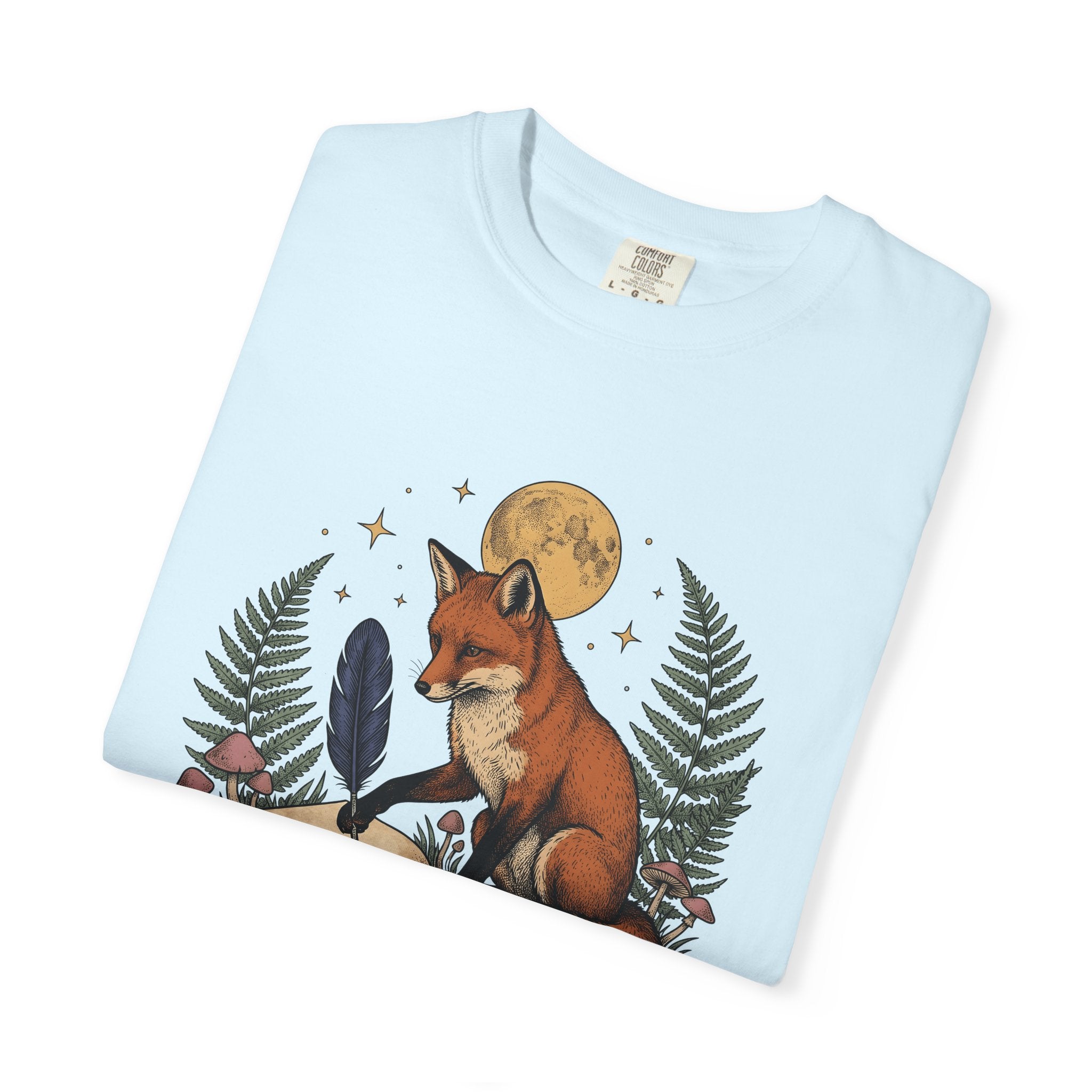 Fox Writing Diary Shirt Boho Chic Wildlife Gift Women Tribal Tee Fox T-Shirt Bohemian Fan Primitive Tshirt Animal Graphic Classic Moonlight