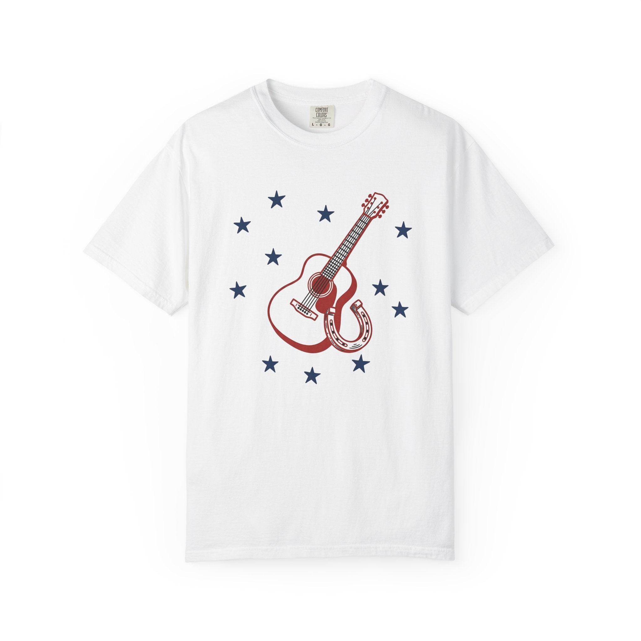 Guitar Horseshoe Shirt America Farm Gift Women Vintage Tee Horseshoe T-Shirt American Fan Vintage Tshirt Ranch Graphic Hand Drawn Star