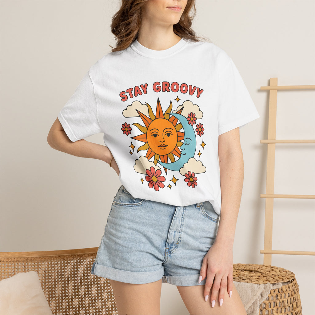 Sun Moon Print Shirt Boho Chic Stars Gift Women Funky Tee Lunar T-Shirt Bohemian Fan Groovy Tshirt Celestial Graphic Old School Bloom Tshirt