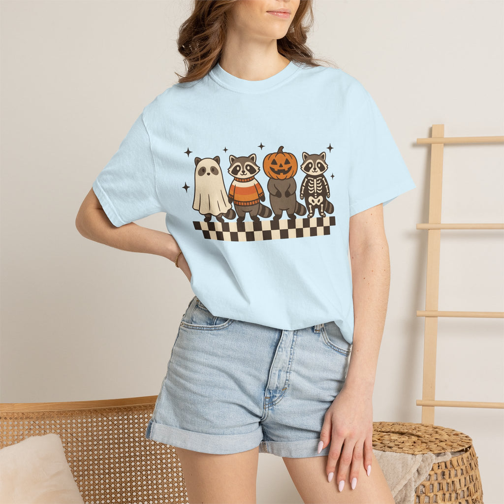 Raccoon Outfits Shirt Halloween Wildlife Gift Women Cute Tee Trash Panda T-Shirt Spooky Fan Kawaii Tshirt Animal Graphic Vintage Plaid