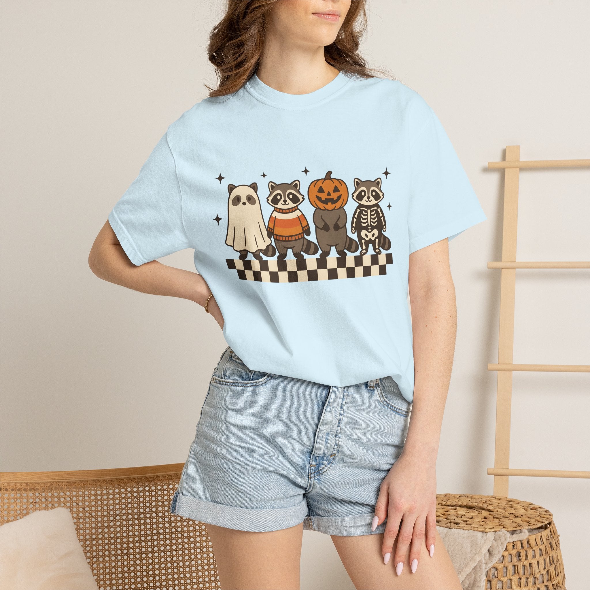 Raccoon Outfits Shirt Halloween Wildlife Gift Women Cute Tee Trash Panda T-Shirt Spooky Fan Kawaii Tshirt Animal Graphic Vintage Plaid