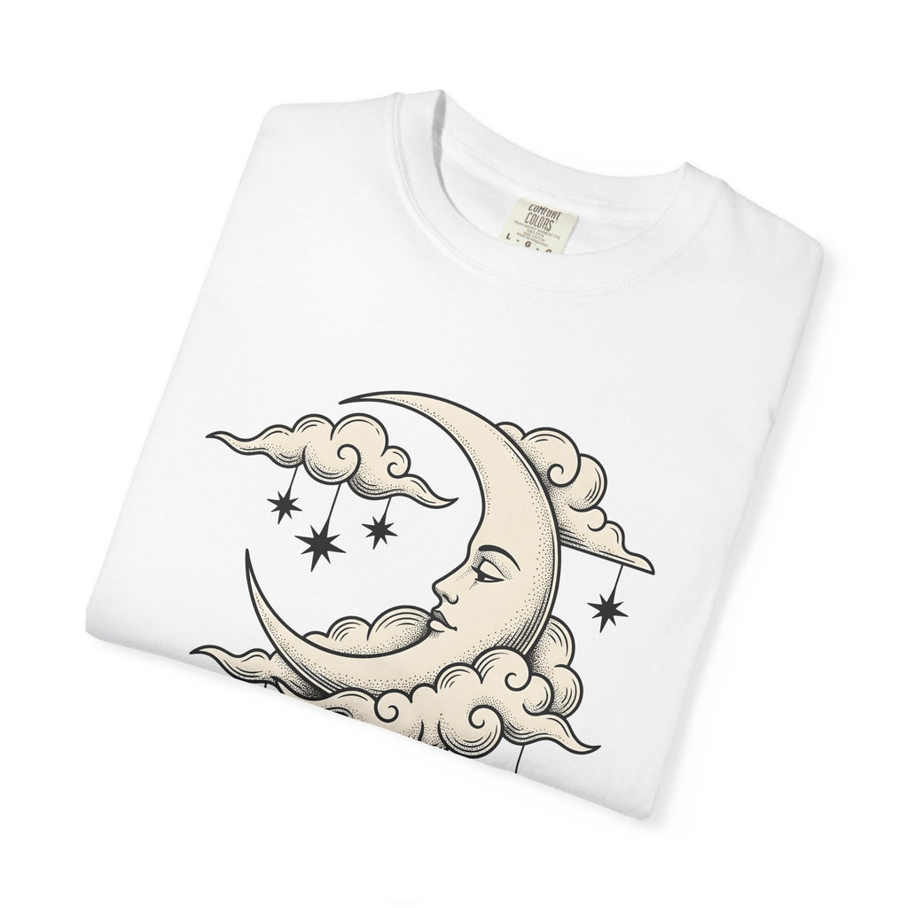 Moon Face Shirt Boho Chic Constellations Gift Women Starry Tee Lunar T-Shirt Bohemian Fan Celestial Graphic Tshirt Sketch Shining Stars