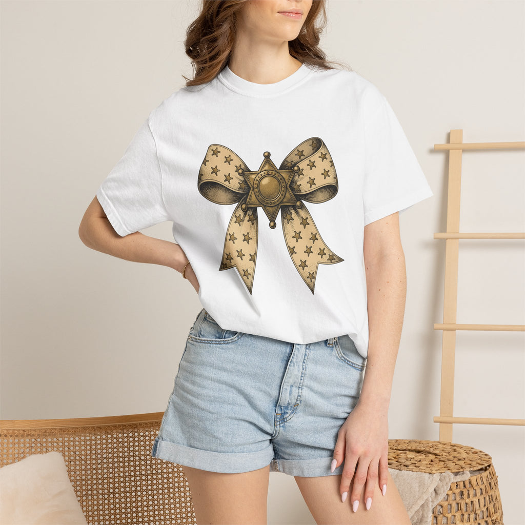 Marshal Star Bow Shirt Cowgirl Western Show Gift Women Sketch Tee Star Bow T-Shirt Rodeo Fan Drawing Graphic Folk Star Symbol Tshirt