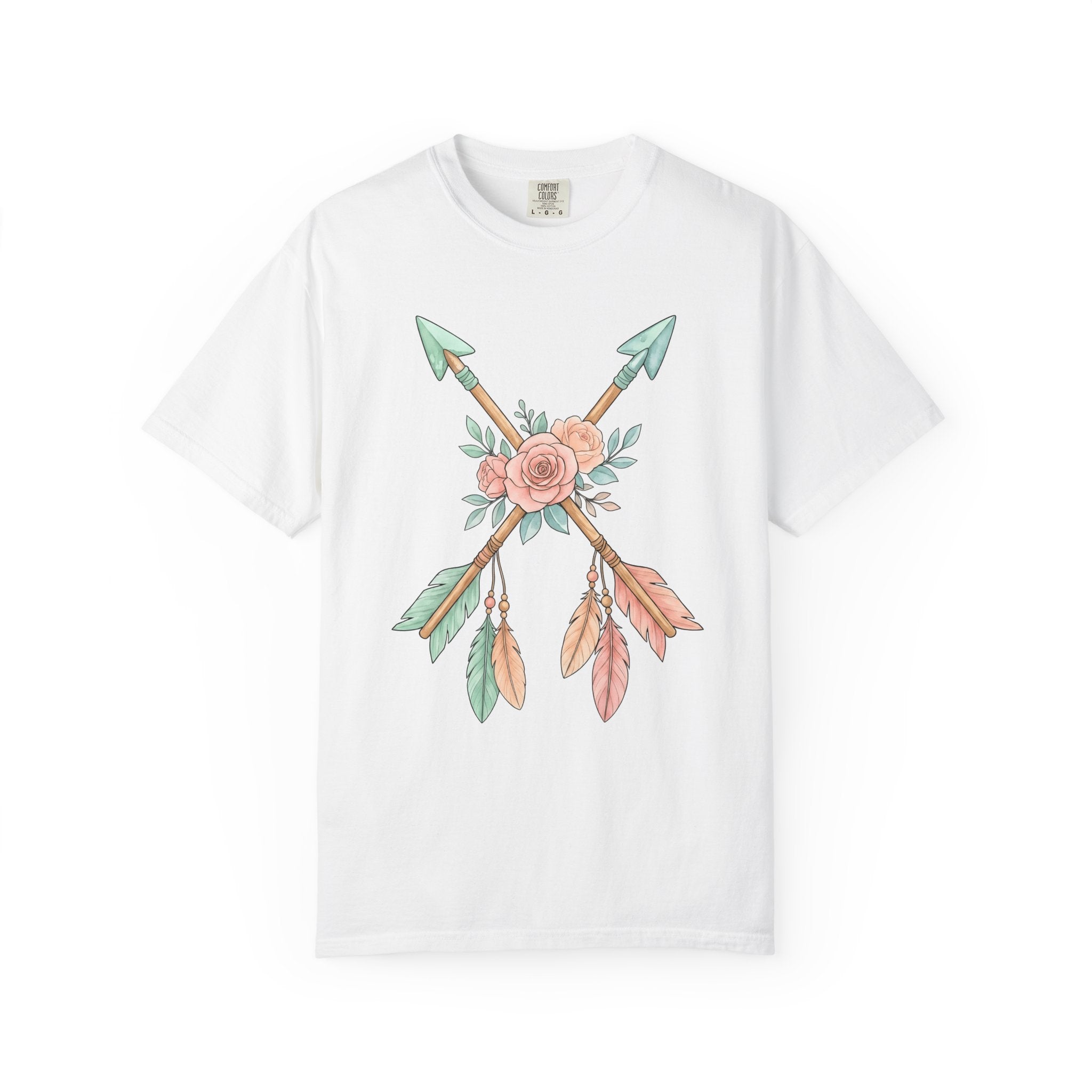 Blossom Arrows Shirt Boho Chic Petals Gift Women Brush Stroke Tee Arrow T-Shirt Bohemian Fan Painted Tshirt Floral Graphic Doodle Quills