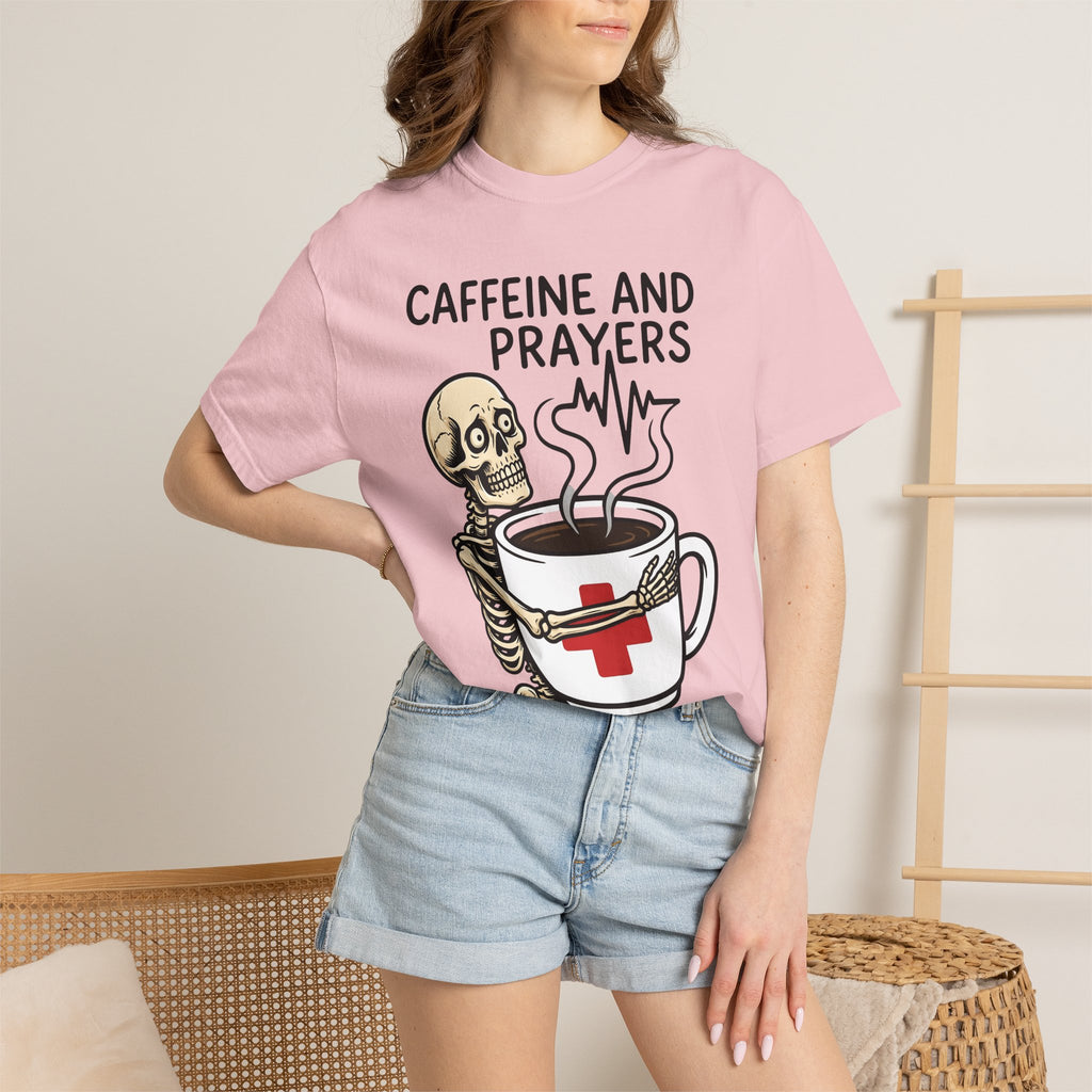 Skeleton Coffee Cup Shirt Nurses Coffee Gift Women Cartoon Tee Coffee Mug T-Shirt Nurse Enthusiast Comic Tshirt Caffeine Graphic Retro