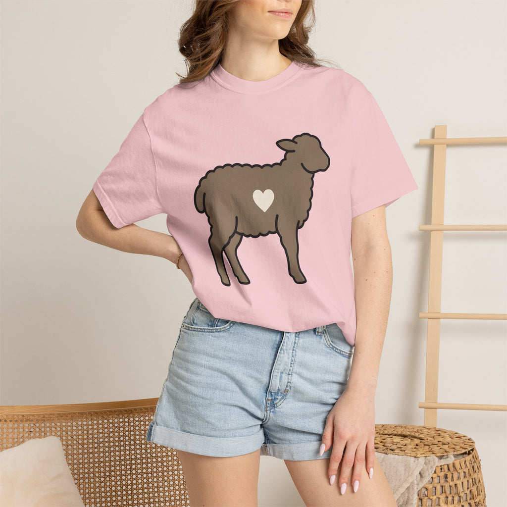 Lamb Shirt Easter Creatures Gift Women Sweet Tee Sheep T-Shirt Spring Fan Lamb Graphic Tshirt Clean Heart Shape Tshirt