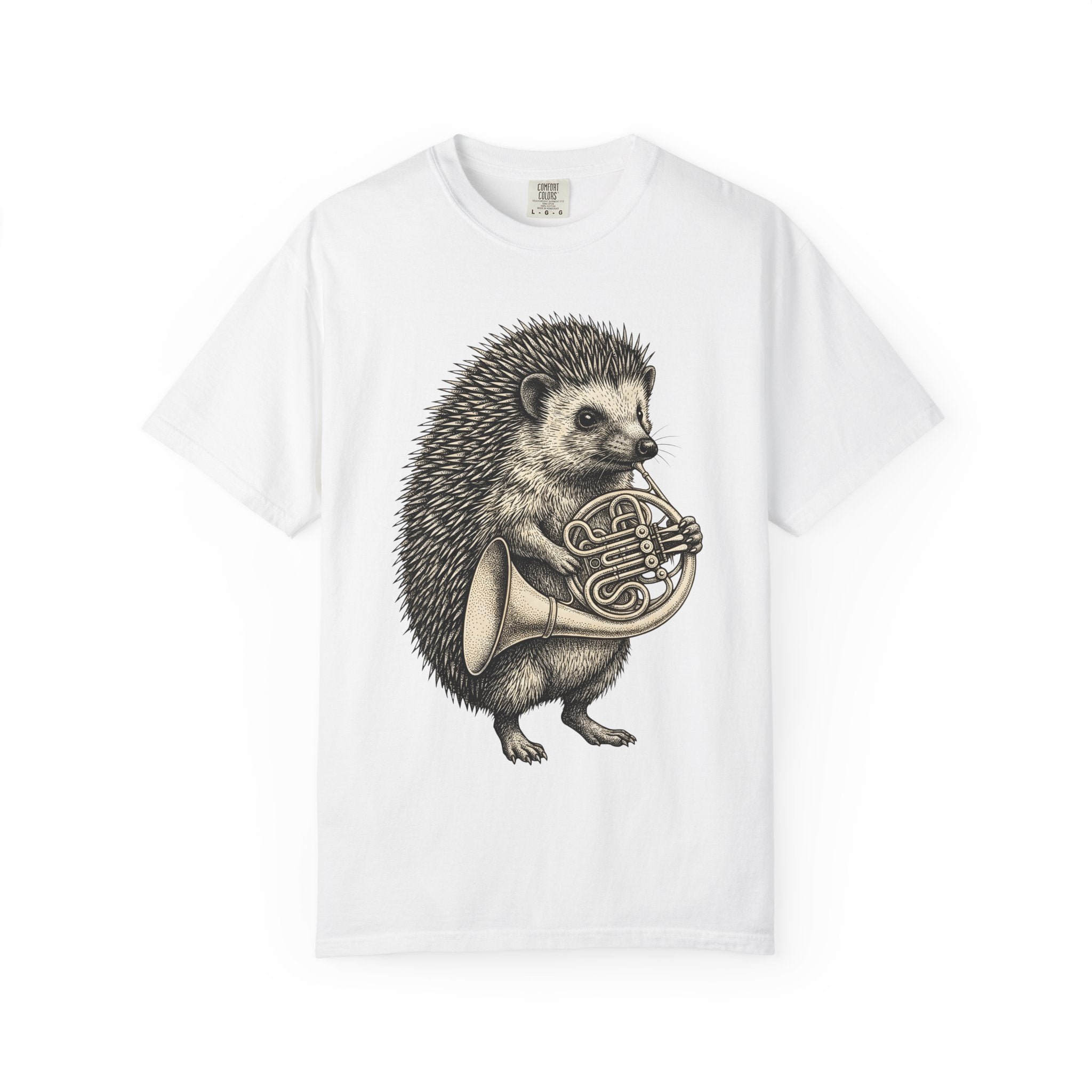 Hedgehog Horn Shirt Animals Instruments Gift Women Retro Tee Prickles T-Shirt Wildlife Fan Vintage Tshirt Musical Instrument Graphic Sketch