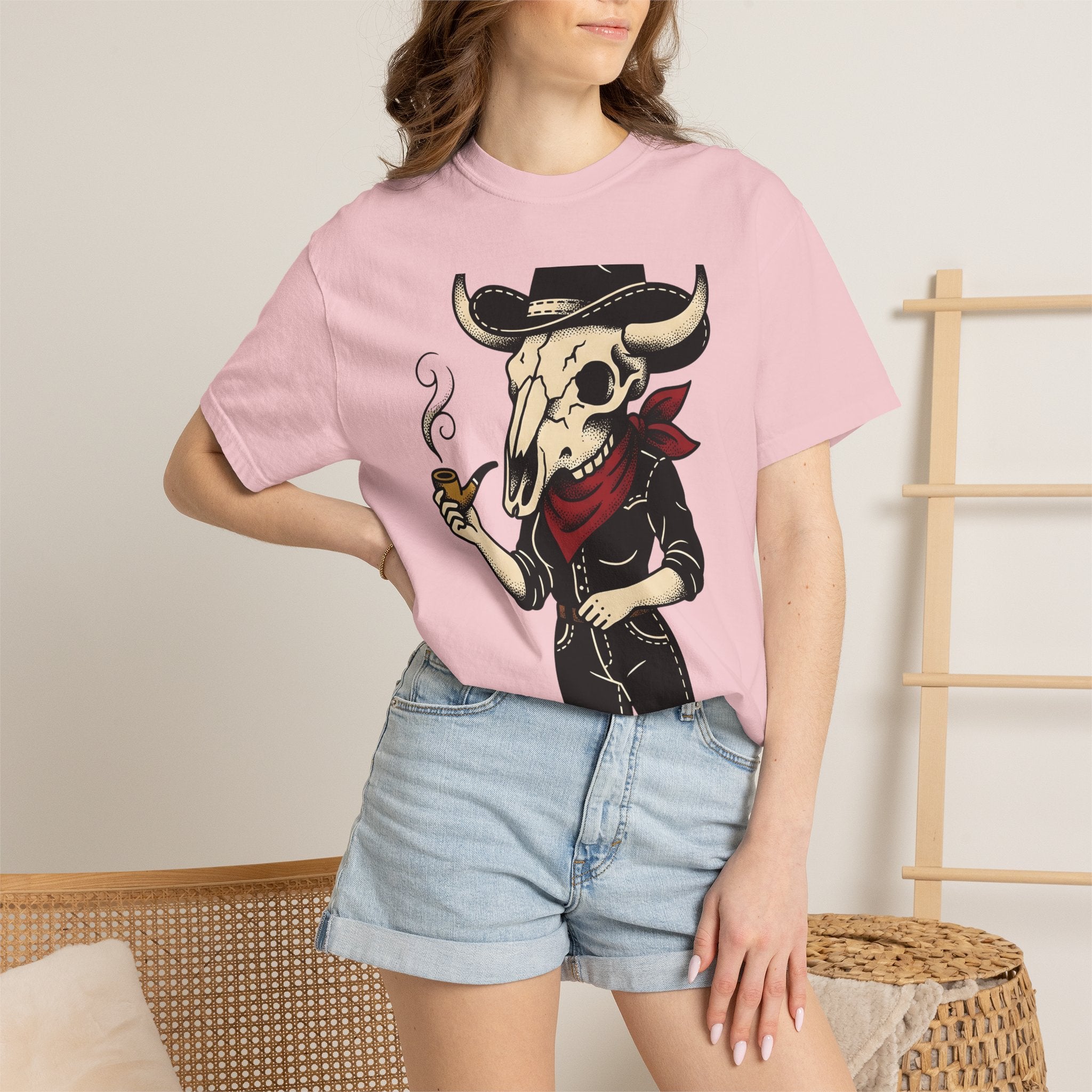 Skull Cowboy Shirt Cowgirl Country Gift Women Line Art Tee Sugar Skull T-Shirt Rodeo Fan Tattoo Graphic Tshirt Old School Neckerchief Tshirt
